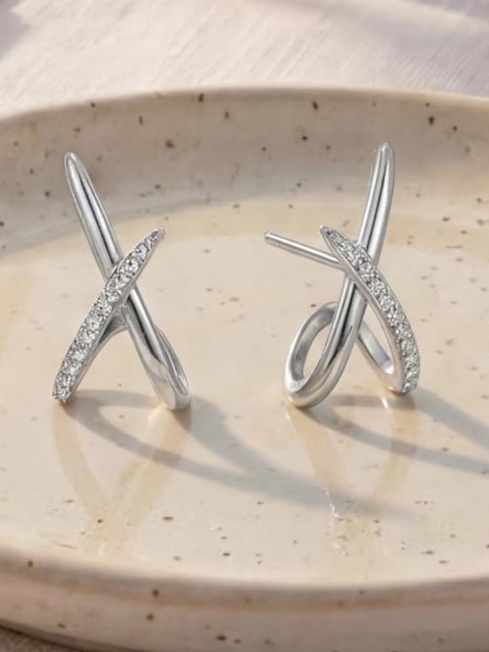 Anthropologie Silver Crisscross Pavé Stud Earrings